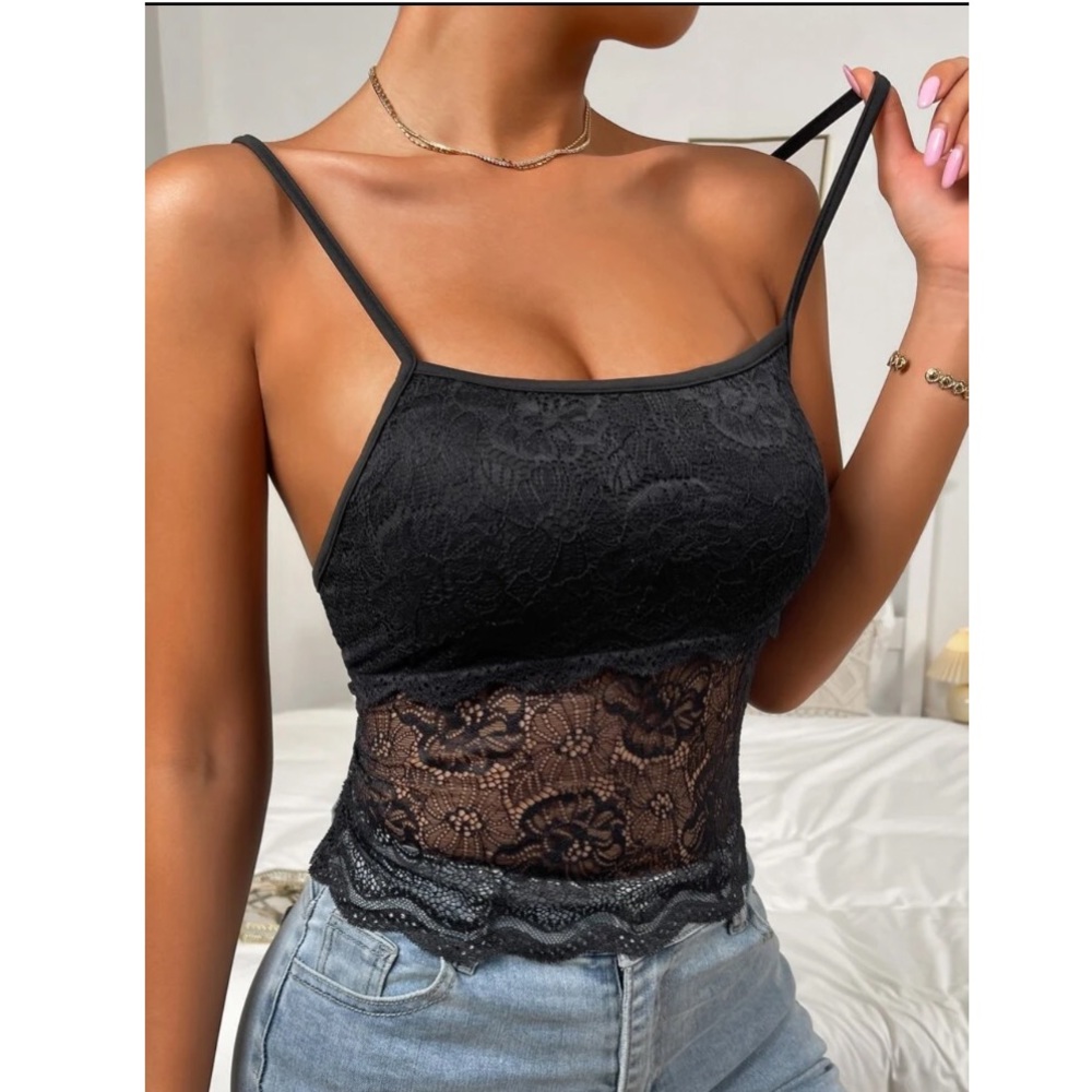Butterfly Back Black Lace Cami Top - Picture 6 of 7